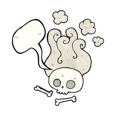 speech bubble textured cartoon skull and bones