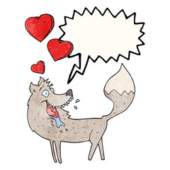speech bubble textured cartoon wolf in love