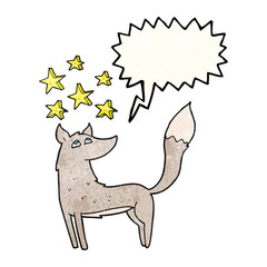 speech bubble textured cartoon wolf with stars