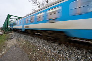 Obraz premium High speed train travel over bridge.