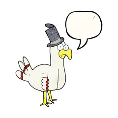 speech bubble textured cartoon bird wearing top hat