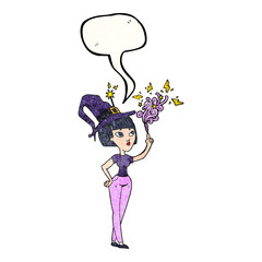 speech bubble textured cartoon witch
