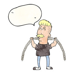 speech bubble textured cartoon man lifting chain