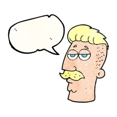 speech bubble textured cartoon man with hipster hair cut