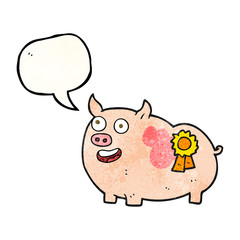 speech bubble textured cartoon prize winning pig