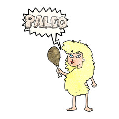 speech bubble textured cartoon woman on paleo diet