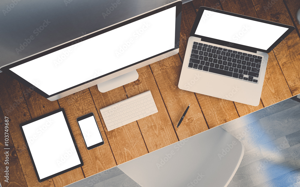 Canvas Prints top view workplace with devices