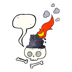 speech bubble textured cartoon burning candle on skull