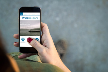 Woman walking smartphone web design
