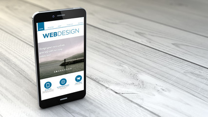 smartphone over white wooden background web design