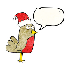 speech bubble textured cartoon christmas robin