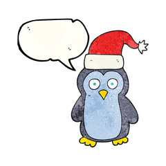 speech bubble textured cartoon christmas penguin