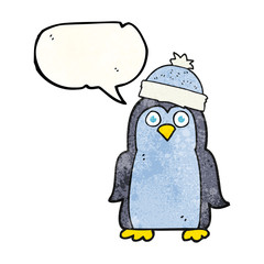 speech bubble textured cartoon penguin