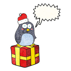 speech bubble textured cartoon christmas penguin