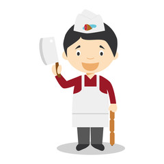 Cute cartoon vector illustration of a butcher