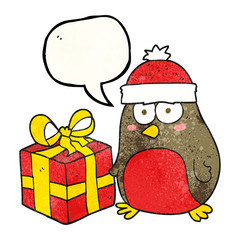 speech bubble textured cartoon christmas robin