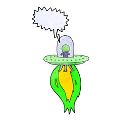 speech bubble textured cartoon flying saucer