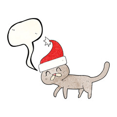 speech bubble textured cartoon cat wearing christmas hat