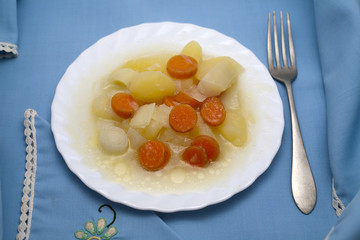 Leeks, potatoes and carrots