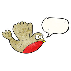 speech bubble textured cartoon flying christmas robin