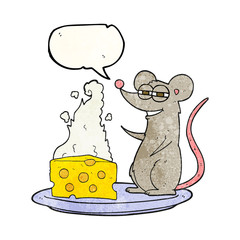 speech bubble textured cartoon mouse with cheese
