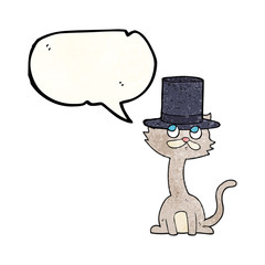 speech bubble textured cartoon cat in top hat