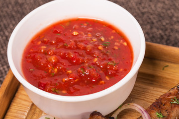 Spicy tomato sauce with herbs.