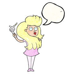 speech bubble textured cartoon woman brushing hair