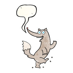 speech bubble textured cartoon happy wolf dancing
