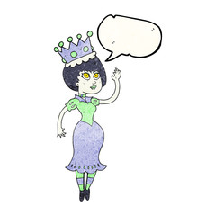 speech bubble textured cartoon vampire queen waving