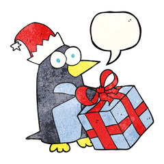 speech bubble textured cartoon christmas penguin
