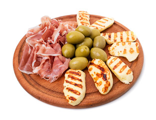 Prosciutto and fried mozzarella sticks platter.