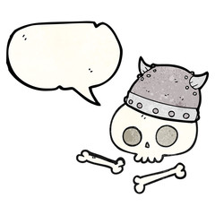 speech bubble textured cartoon viking helmet on skull