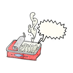 speech bubble textured cartoon can of sardines