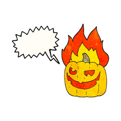 speech bubble textured cartoon flaming halloween pumpkin