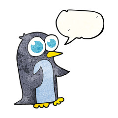 speech bubble textured cartoon penguin with big eyes