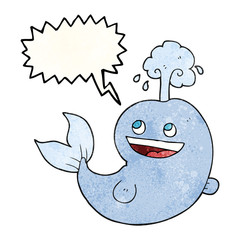speech bubble textured cartoon whale spouting water