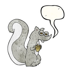 speech bubble textured cartoon squirrel with nut