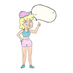 happy gym woman giving thumbs up symbol