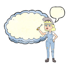 texture speech bubble cartoon female mechanic