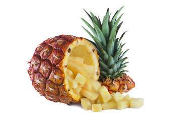 Pineapple chopped diced inside a fresh pineapple