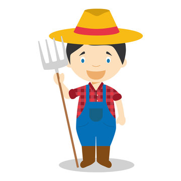 Cute cartoon vector illustration of a farmer
