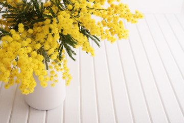 Vase with mimosa flowers