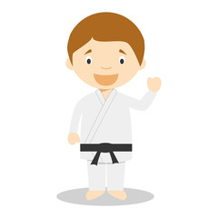 Cute cartoon vector illustration of a karateka