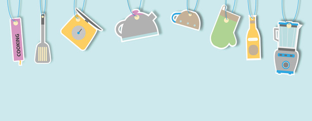 kitchen and cooking tools icons - sticker banner 