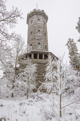 Lookout tower and snowy trees in Aulanko, Hämeenlinna