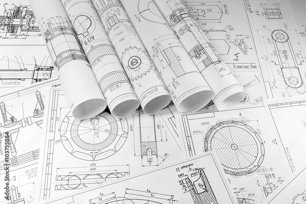 Wall mural Engineering and technology. Technical drawing.