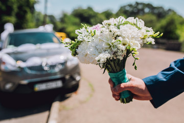 Beatiful bride with  boquet  in the hend