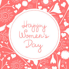 Fototapeta na wymiar 8 March greeting card vector. International woman day background in pink color.