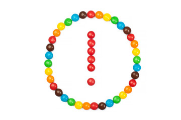 Exclamation mark in a circle of candies